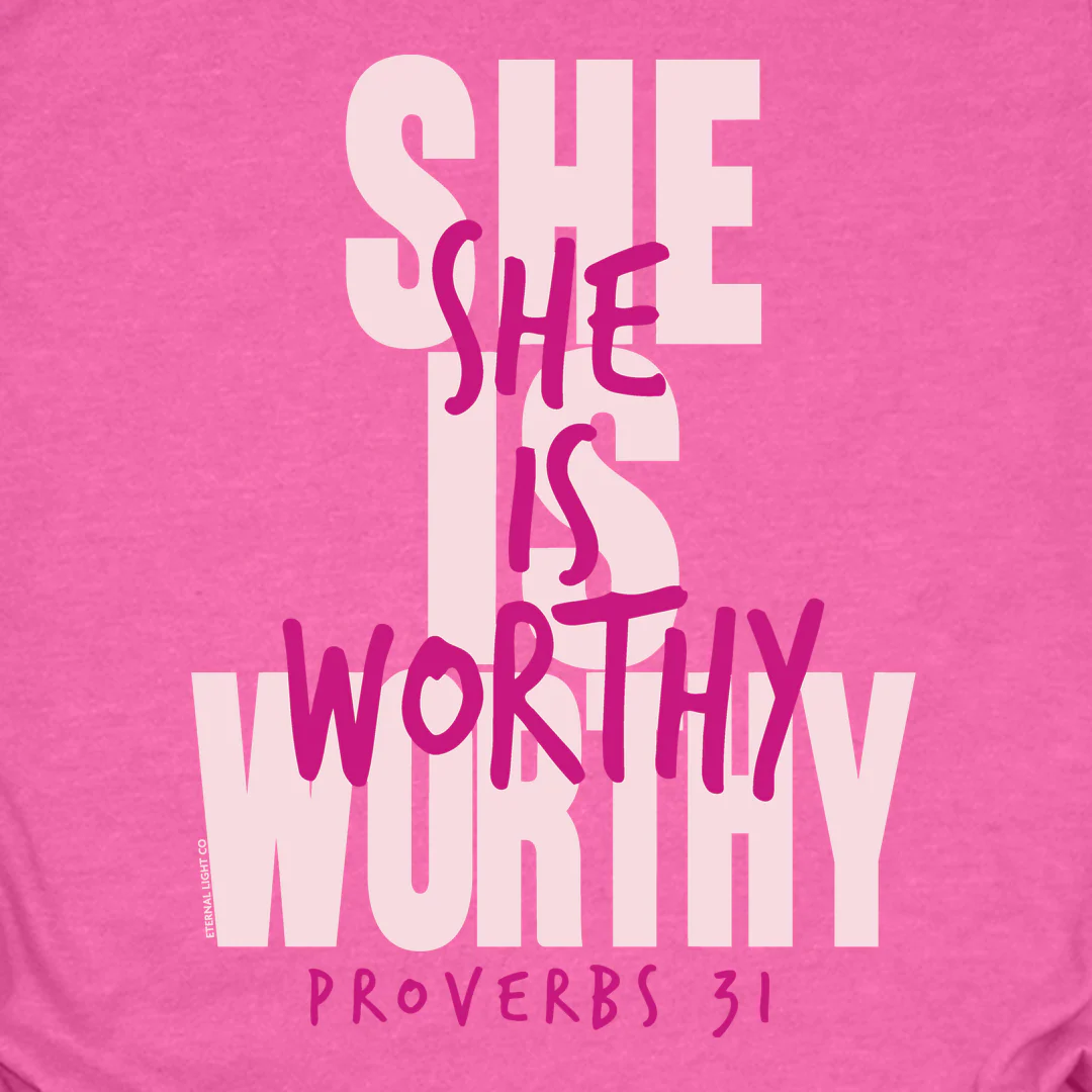 FREE She Is Worthy Pink Tee *Add Any Other Item To Cart To Unlock FREE Price. Limit 1* - Image 2